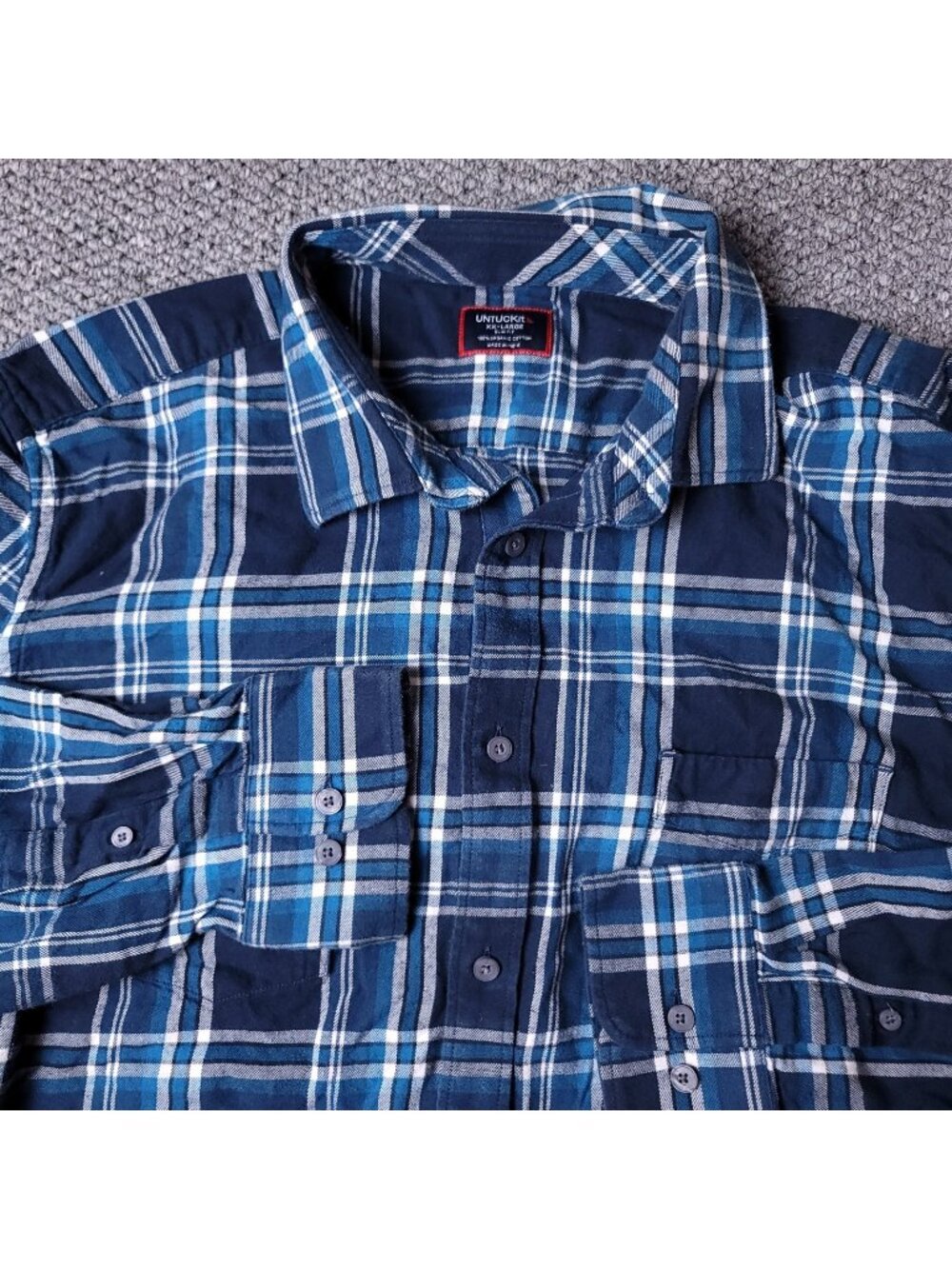 UNTUCKit Flannel Shirt Mens 2XL Slim Blue Plaid Button Long Sleeve Cotton